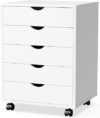 Sweetcrispy White 5-Drawer Rolling Wooden Dresser