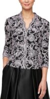 Alex Evenings Embroidered Illusion Sleeves Blouse