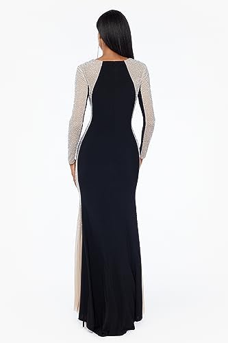 Xscape Long Sleeve Caviar Beaded Mesh Dress - Image 3