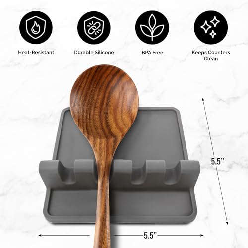 Zulay Kitchen Silicone Heat-Resistant Spoon Rest with Drip Pad - Image 2
