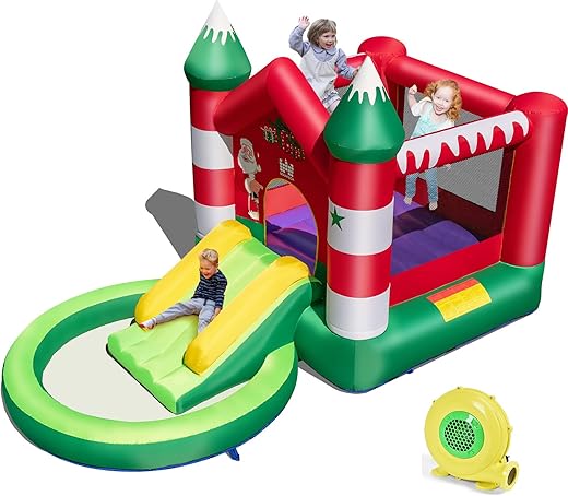 GLACER Christmas Themed Kids Inflatable Castle w/Slide