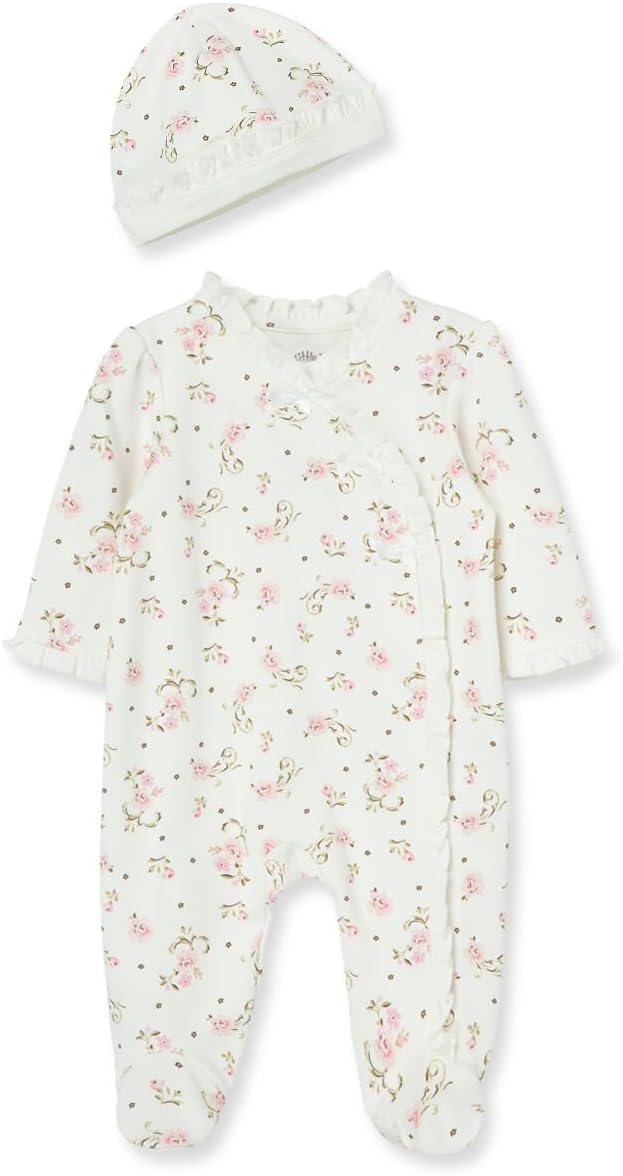 Little Me Girls One Piece Hat & Sleeper Pajamas - 9 Months, Pink Floral