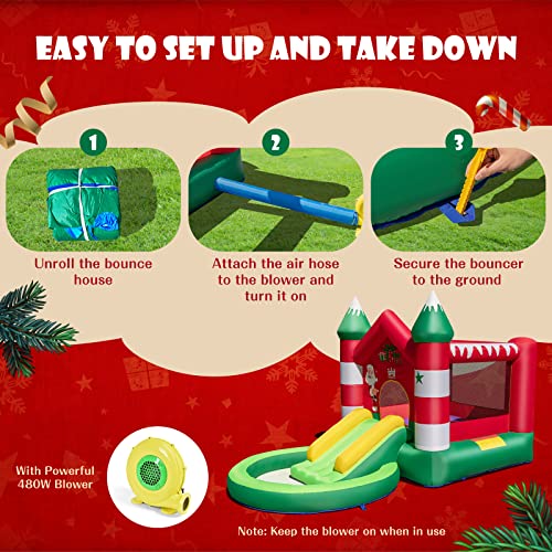 GLACER Christmas Themed Kids Inflatable Castle w/Slide - Image 4