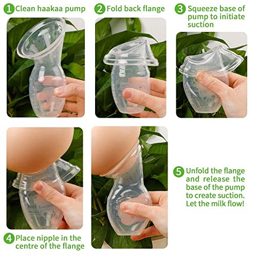haakaa Manual Breast Pump, Silicone, Clear, 4oz/100ml - Image 4