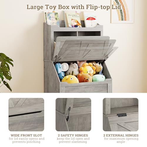 IDEALHOUSE Large Wooden Toy Box Chest with Lid - Image 5