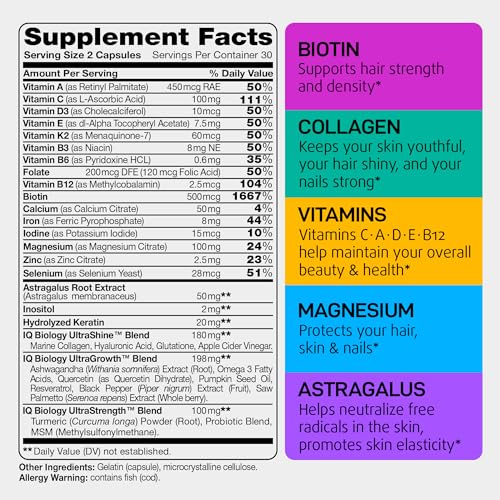 IQ BIOLOGY Hair, Skin And Nails 60 Biotin Pills - Image 2