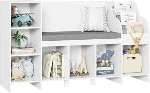 HOUSUIT Kids Bookshelf With Reading Nook 15.7″ D x 54.5″ W