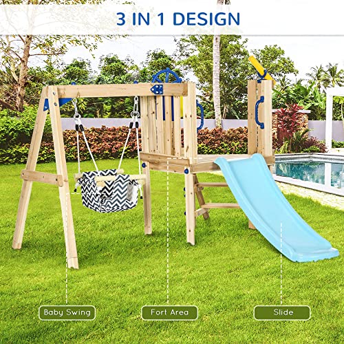 Outsunny 3 In 1 Wooden Swing Set, Ages 1.5-4 - Image 3