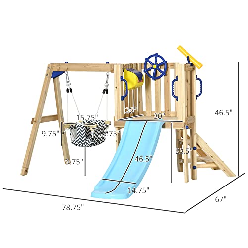 Outsunny 3 In 1 Wooden Swing Set, Ages 1.5-4 - Image 5