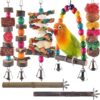 Bissap Parakeet Natural Wood Bird Toys, 7 Packs