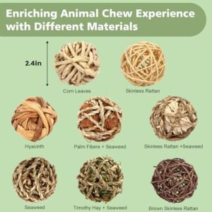 VESPRO Bunny Chew Grass Balls, Rolling Chew Toys for Small Animals, Natural Chew Grass Toys and Bunny Treats for Rabbits, Guinea Pigs, Chinchillas, Hamsters, Mice Teeth Grinding (8 Pcs)