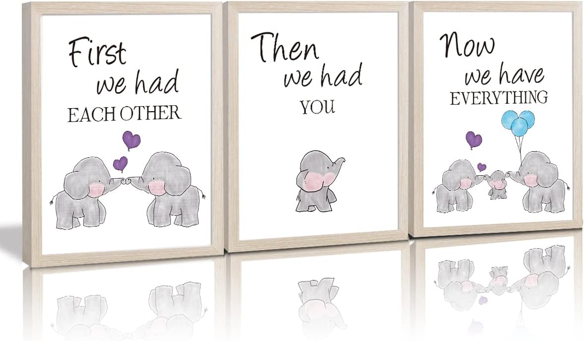 KAIRNE Watercolor Elephant Family Framed Canvas Art