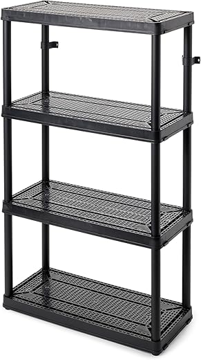 Gracious Living 14" X 32" X 54.5" 4-Shelf Resin Storage Organizer, Black