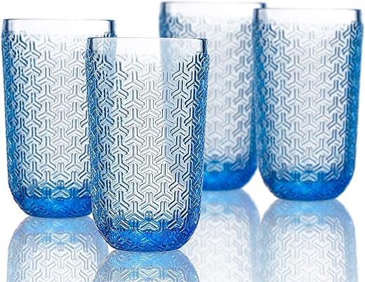 Elle Decor 4 Piece Highball Set, Blue, 14 Ounces