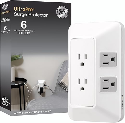 GE 6-Outlet Surge Tap, 560J, White/Gray