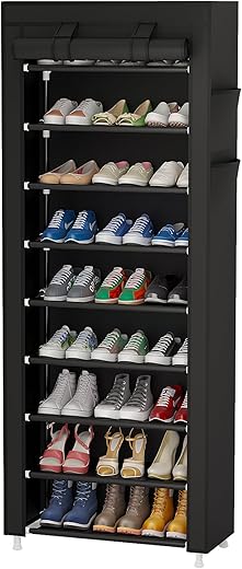 Calmootey 9 Tier Shoe Rack Organizer, Black