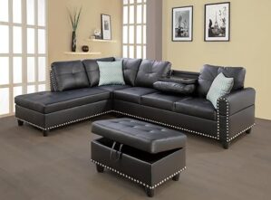 ACQCA 98″ Faux Leather Sectional Sofa With Ottoman