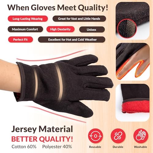 ABC PACK & SUPPLY Red Fleece Lined Brown Jersey Gloves - Image 3