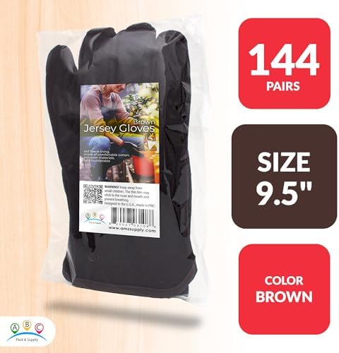 ABC PACK & SUPPLY Red Fleece Lined Brown Jersey Gloves - Image 2