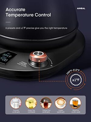 Aiheal Gooseneck Kettle With Temperature Control, Matte Black
