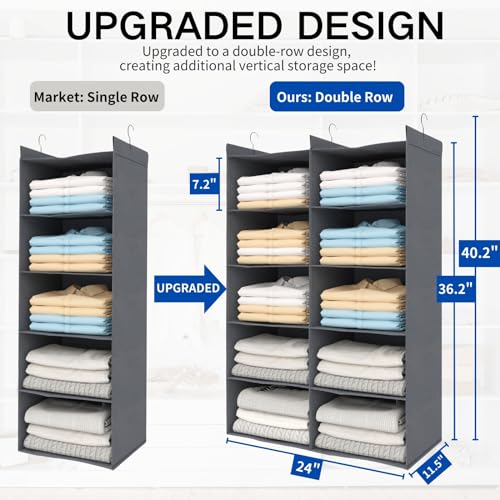 ALLTIDYUP 5 Tier Hanging Closet Organizer, Grey - Image 3