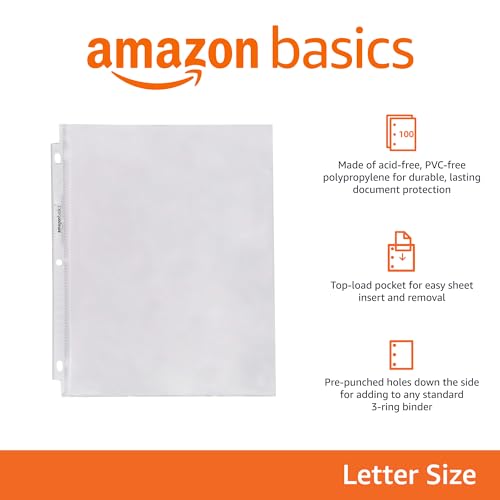 Amazon Basics Clear Sheet Protectors for Binder, 100-Pack - Image 2