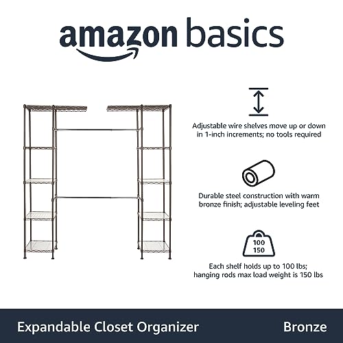 Amazon Basics Expandable Metal Hanging Closet Organizer, Bronze - Image 2