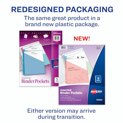 AVERY Binder Pockets, Assorted Colors, 5 Slash Jackets (75254) - Image 2