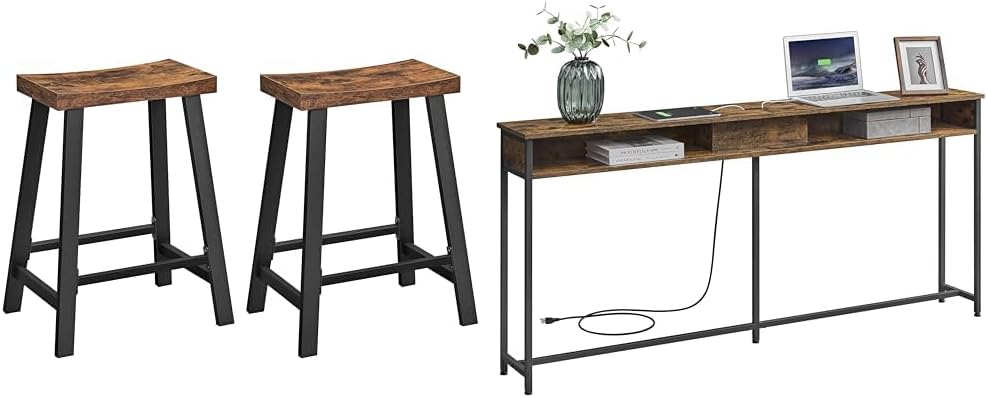 VASAGLE Bar Stools, Set Of 2 With Footrest