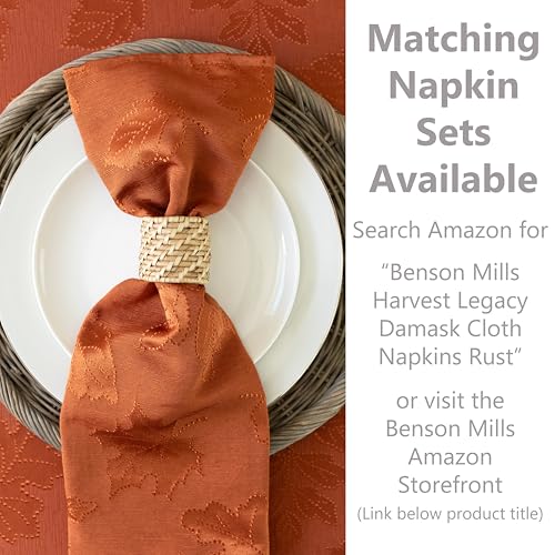 Benson Mills Harvest Legacy Damask Fabric Tablecloth (Rust/Burnt Orange, 60" x 120" Rectangular) - Image 2