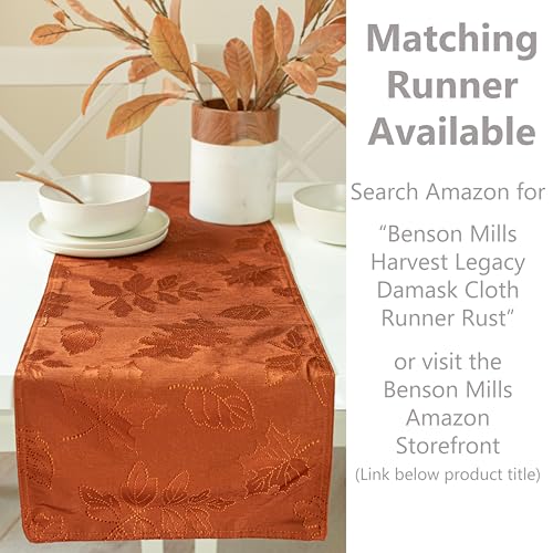 Benson Mills Harvest Legacy Damask Fabric Tablecloth (Rust/Burnt Orange, 60" x 120" Rectangular) - Image 5