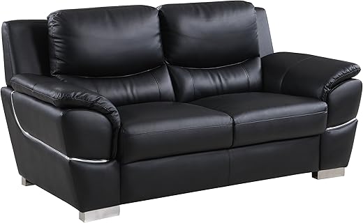 Blackjack Furniture Binion Modern Leather Loveseat, Black