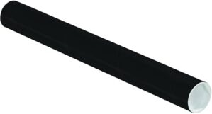 Aviditi Black Mailing Tubes With Caps, 2″x18″, 50-Pack