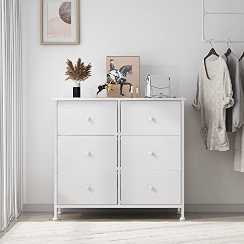 BOLUO White Dresser 6 Drawer Fabric Storage - Image 4