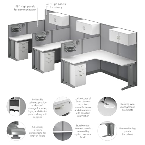 Bush Business Furniture Office In An Hour 3 Person L Shaped Cubicle Desks - Image 4