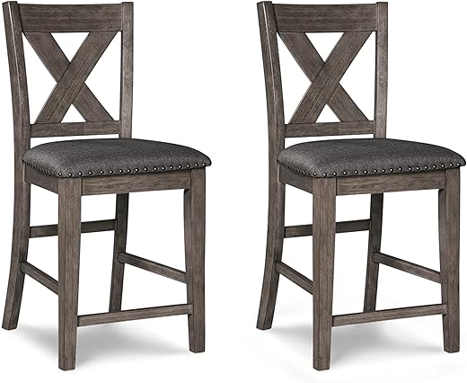 Signature Design by Ashley Caitbrook Rustic Upholstered Barstool Set, Gray