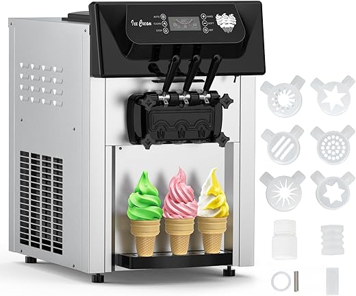 PioneerWorks Commercial Soft Ice Cream Machine, 3 Flavors