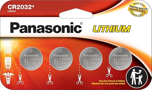Panasonic CR2032 3.0 Volt Lithium Coin Batteries, 4 Pack
