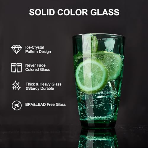 CREATIVELAND Vintage Green Drinking Glasses Set, 15.8 oz - Image 3