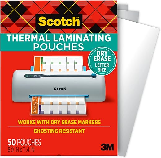 Scotch Dry Erase Thermal Laminating Pouches, 50-Pack