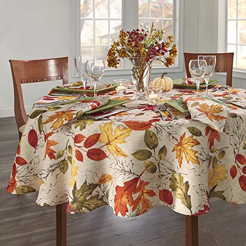 Elrene Autumn Leaves Wrinkle Resistant Tablecloth, 70" Round - Image 2