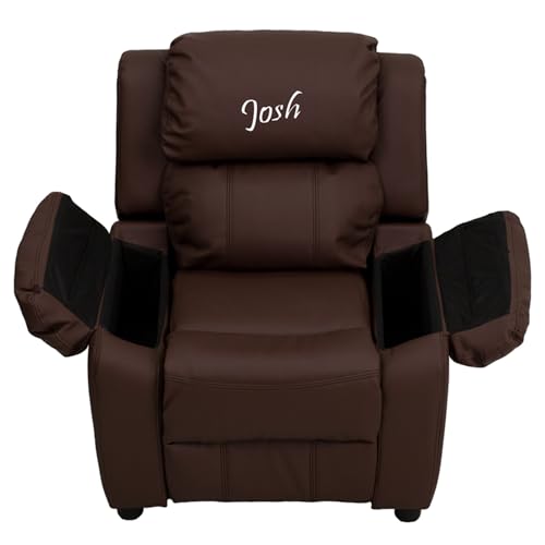 Flash Furniture BT-7985-KID-BRN-LEA-EMB-GG: Personalized Kids Recliner With Storage - Image 2