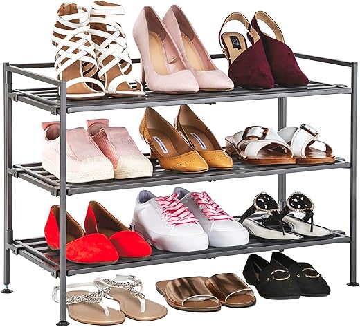 Seville Classics Freestanding 3-Tier Metal Shoe Rack