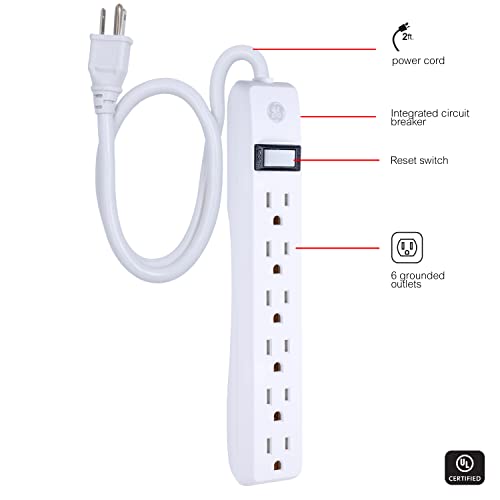 GE 6-Outlet Power Strip, 2 Ft Cord, 14830 - Image 2