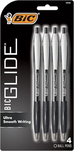 BIC Glide Black Retractable Ballpoint Pens, 4-Count