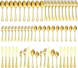 Compralo Gold Silverware Set, 60 Pieces Flatware