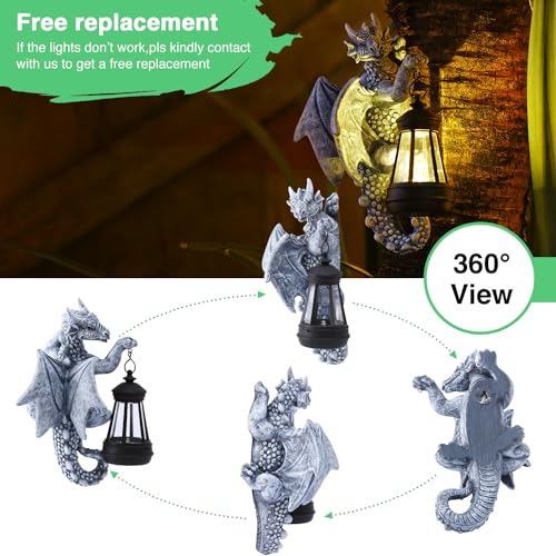 Goodeco Dragon Tree Hugger Garden Statue With Solar Lantern - Image 3