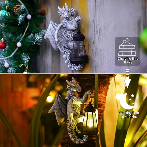 Goodeco Dragon Tree Hugger Garden Statue With Solar Lantern - Image 5