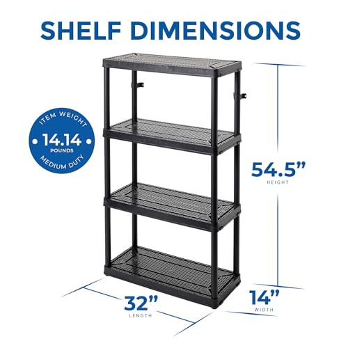 Gracious Living 14" X 32" X 54.5" 4-Shelf Resin Storage Organizer, Black - Image 3