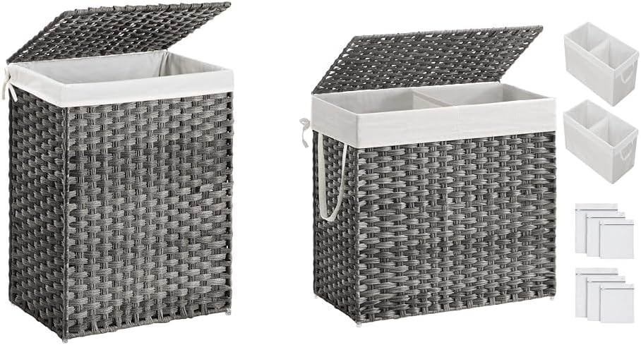 SONGMICS Handwoven Synthetic Rattan Laundry Hamper